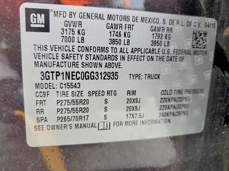 47547786 :رقم المزاد ، 3GTP1NEC0GG312935 vin ، 2016 Gmc Sierra مزاد بيع