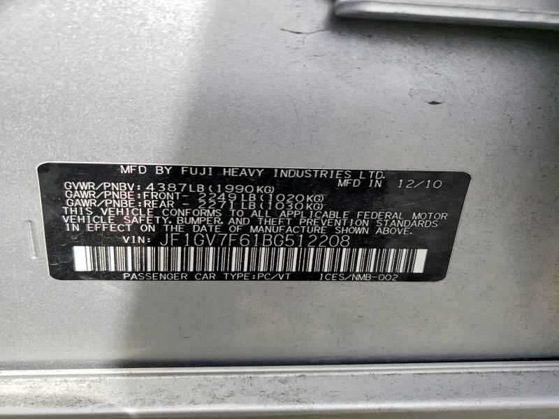Продаж на аукціоні авто 2011 Subaru Impreza, vin: JF1GV7F61BG512208, номер лоту: 47630326