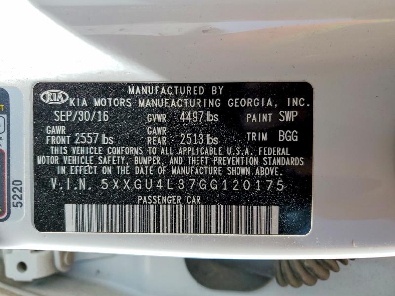 Продажа на аукционе авто 2016 Kia Optima, vin: 5XXGU4L37GG120175, номер лота: 46410936