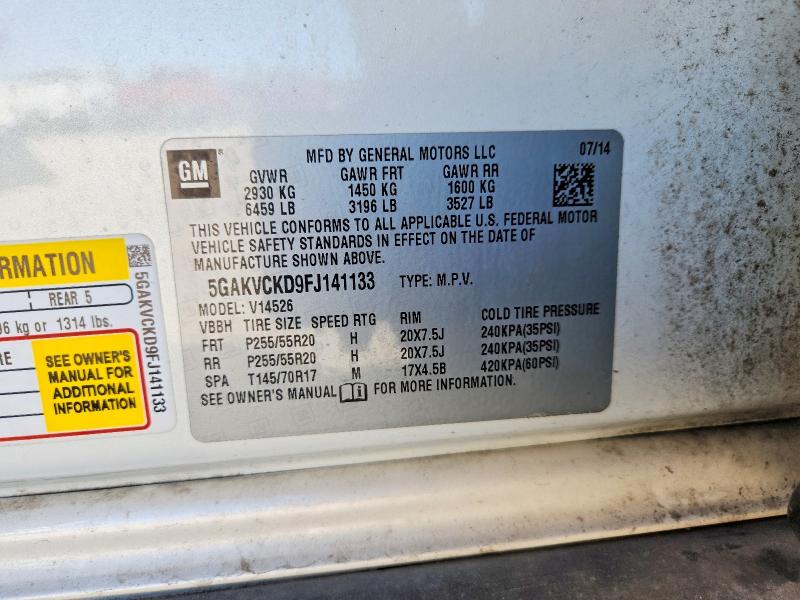 45929546 :رقم المزاد ، 5GAKVCKD9FJ141133 vin ، 2015 Buick Enclave مزاد بيع