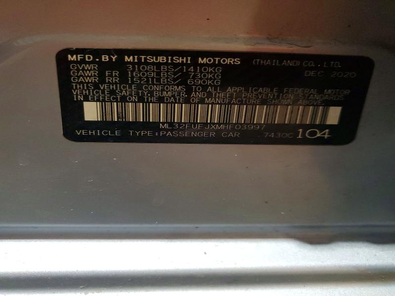 Aukcja sprzedaży 2021 Mitsubishi Mirage, vin: ML32FUFJXMHF03997, numer aukcji: 47583256