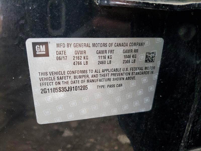Aukcja sprzedaży 2018 Chevrolet Impala, vin: 2G1105S35J9101205, numer aukcji: 79370095