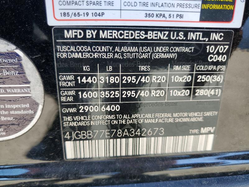 2008 Mercedes-benz Ml მანქანა იყიდება აუქციონზე, vin: 4JGBB77E78A342673, აუქციონის ნომერი: 47302536