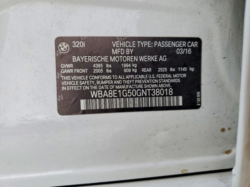 Продаж на аукціоні авто 2016 Bmw 320, vin: WBA8E1G50GNT38018, номер лоту: 46956906