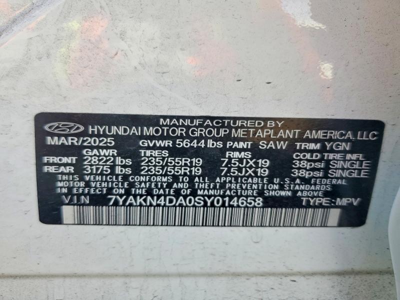 2025 Hyundai Ioniq 5 მანქანა იყიდება აუქციონზე, vin: 7YAKN4DA0SY014658, აუქციონის ნომერი: 45788536
