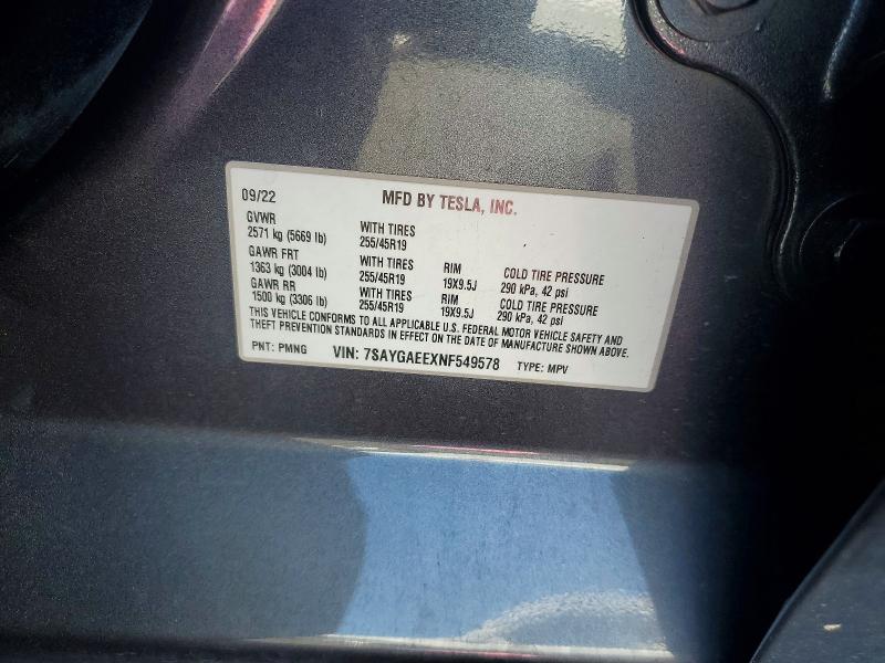 Продаж на аукціоні авто 2022 Tesla Model Y, vin: 7SAYGAEEXNF549578, номер лоту: 46045506