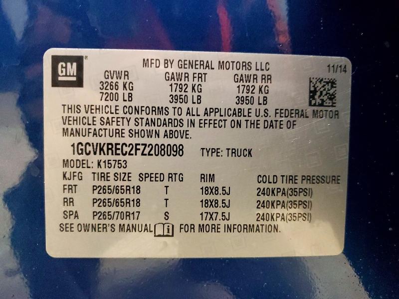 Aukcja sprzedaży 2015 Chevrolet Silverado, vin: 1GCVKREC2FZ208098, numer aukcji: 46270476