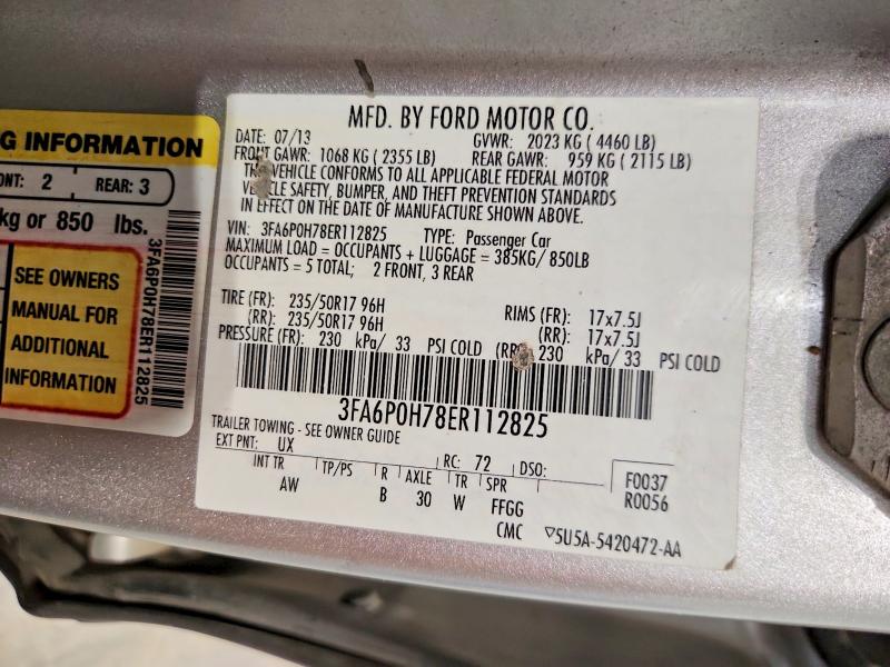 2014 Ford Fusion მანქანა იყიდება აუქციონზე, vin: 3FA6P0H78ER112825, აუქციონის ნომერი: 47178006