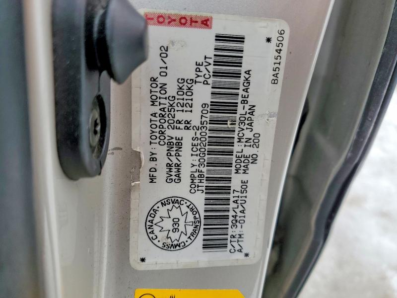 Auction sale of the 2002 Lexus Es 300, vin: JTHBF30G020035709, lot number: 79171285