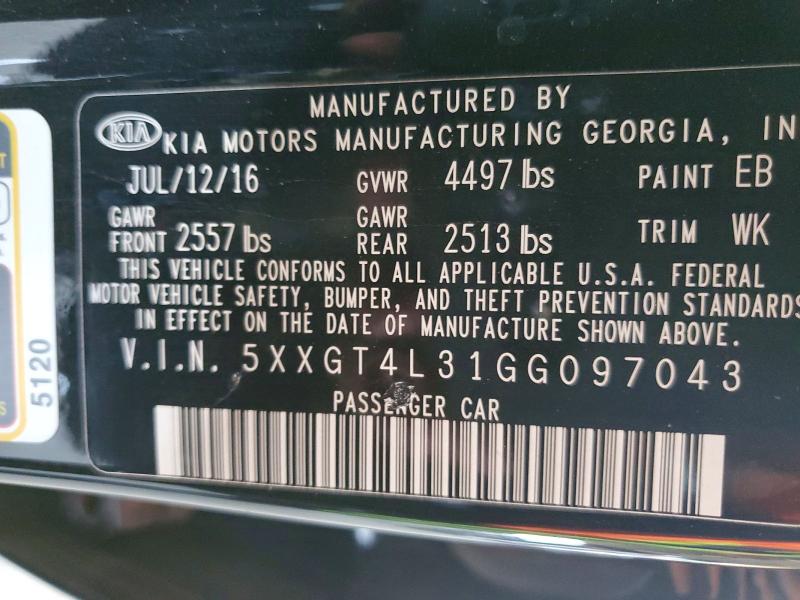 Продаж на аукціоні авто 2016 Kia Optima, vin: 5XXGT4L31GG097043, номер лоту: 41583396