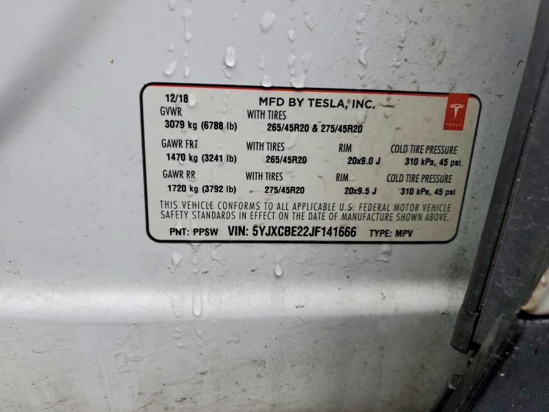 46353546 :رقم المزاد ، 5YJXCBE22JF141666 vin ، 2018 Tesla Model X مزاد بيع
