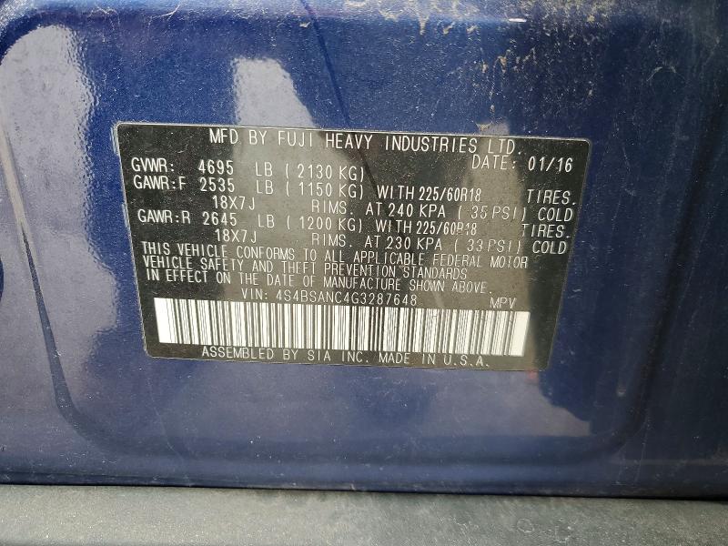 Aukcja sprzedaży 2016 Subaru Outback, vin: 4S4BSANC4G3287648, numer aukcji: 47564786