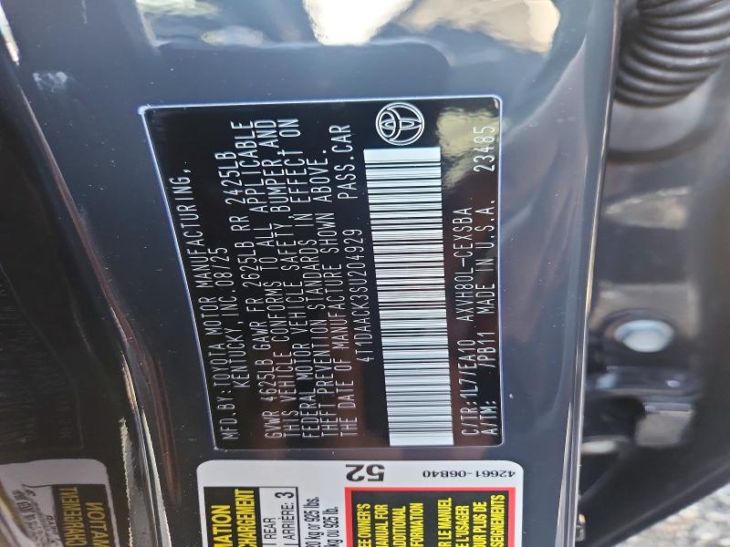 46884556 :رقم المزاد ، 4T1DAACK3SU204929 vin ، 2025 Toyota Camry مزاد بيع