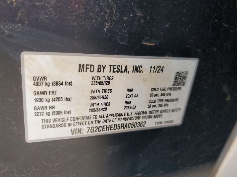 46617186 :رقم المزاد ، 7G2CEHED5RA050362 vin ، 2024 Tesla Cybertruck مزاد بيع