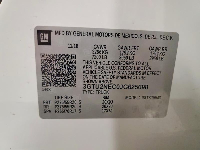 Продаж на аукціоні авто 2018 Gmc Sierra, vin: 3GTU2NEC0JG625698, номер лоту: 46060466