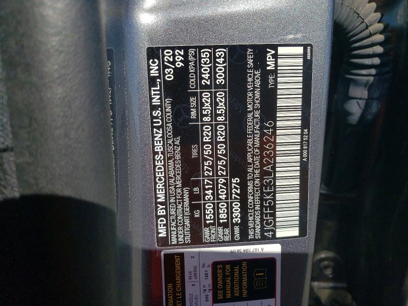 2020 Mercedes-benz Gls მანქანა იყიდება აუქციონზე, vin: 4JGFF5KE3LA236246, აუქციონის ნომერი: 46544816