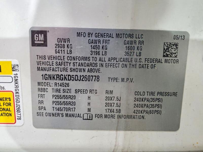 Продажа на аукционе авто 2013 Chevrolet Traverse, vin: 1GNKRGKD5DJ260778, номер лота: 45695896