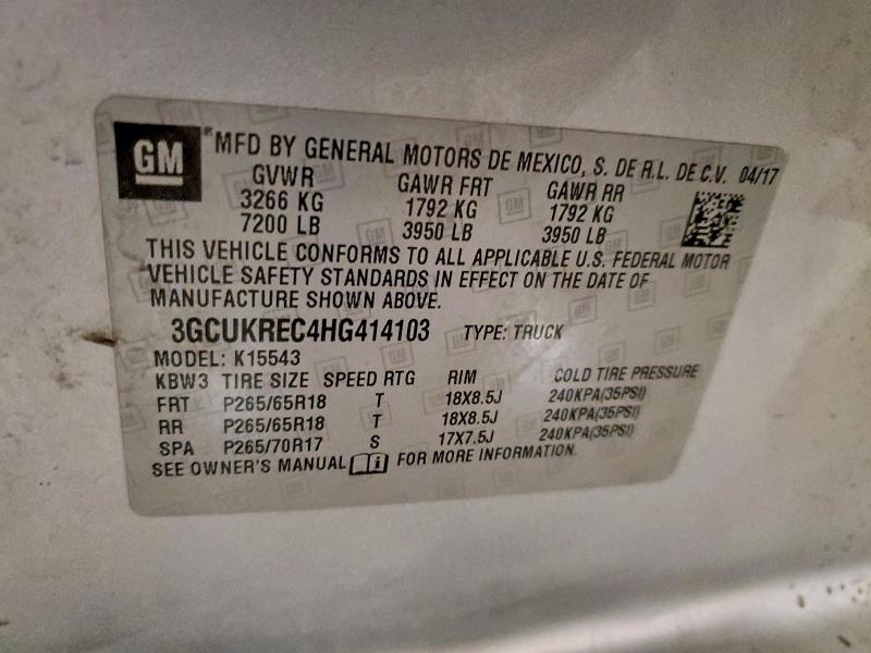 2017 Chevrolet Silverado მანქანა იყიდება აუქციონზე, vin: 3GCUKREC4HG414103, აუქციონის ნომერი: 47884456