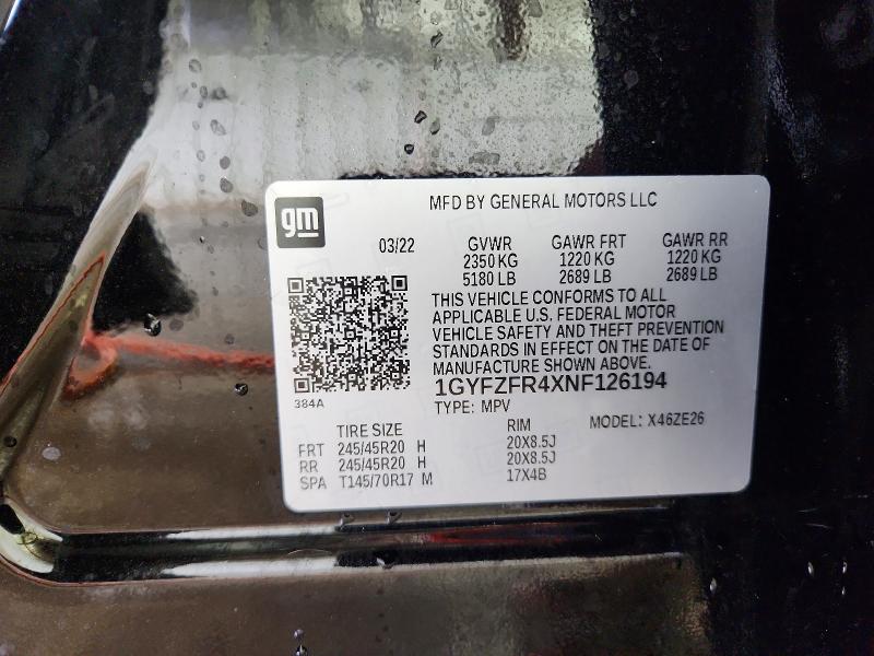 79916895 :رقم المزاد ، 1GYFZFR4XNF126194 vin ، 2022 Cadillac Xt4 مزاد بيع