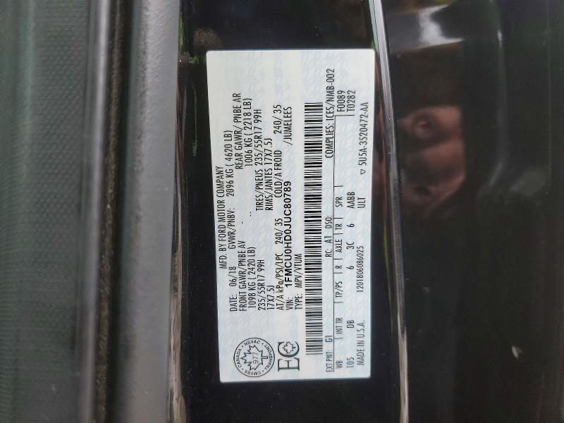 Продаж на аукціоні авто 2018 Ford Escape, vin: 1FMCU0HD0JUC80789, номер лоту: 46820766