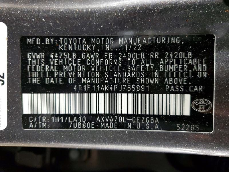 Aukcja sprzedaży 2023 Toyota Camry, vin: 4T1F11AK4PU755891, numer aukcji: 46067366