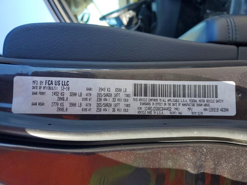 Aukcja sprzedaży 2019 Dodge Durango, vin: 1C4RDJDG6KC644452, numer aukcji: 47070846