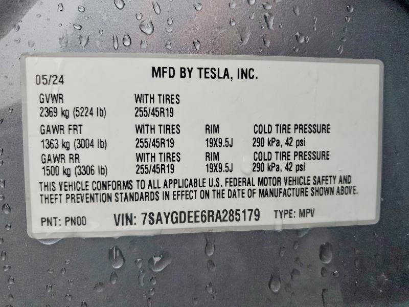 Продаж на аукціоні авто 2024 Tesla Model Y, vin: 7SAYGDEE6RA285179, номер лоту: 79320285