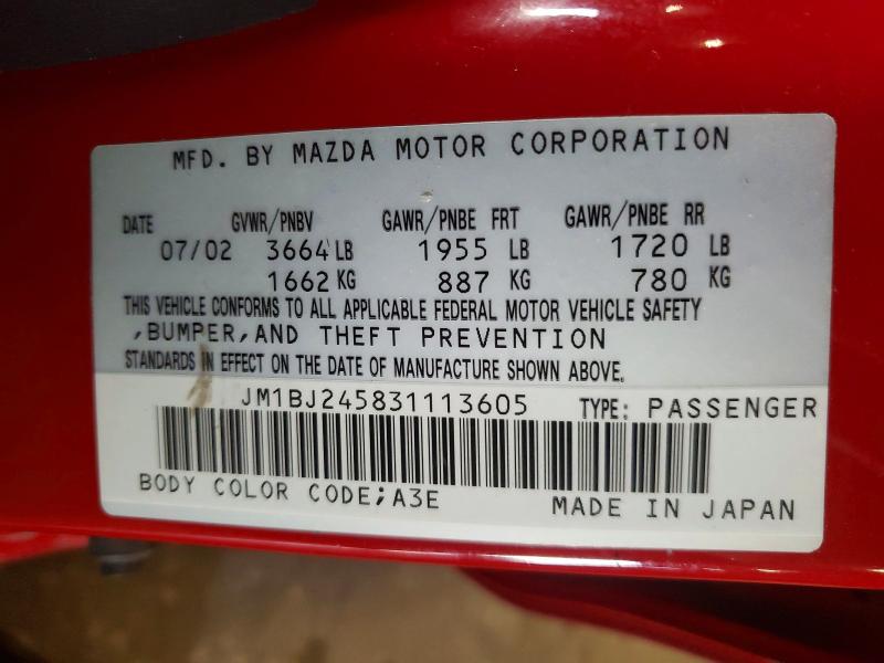 Продажа на аукционе авто 2003 Mazda Protege, vin: JM1BJ245831113605, номер лота: 46504916