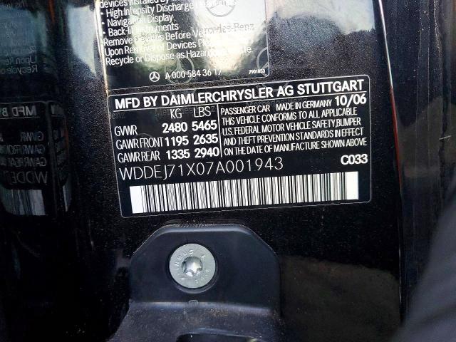 Aukcja sprzedaży 2007 Mercedes Benz Cl, vin: WDDEJ71X07A001943, numer aukcji: 46677206