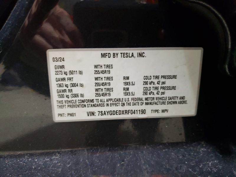2024 Tesla Model Y მანქანა იყიდება აუქციონზე, vin: 7SAYGDEDXRF041190, აუქციონის ნომერი: 47000566