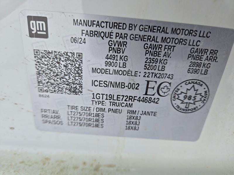 79627065 :رقم المزاد ، 1GT19LE72RF446842 vin ، 2024 Gmc Sierra مزاد بيع