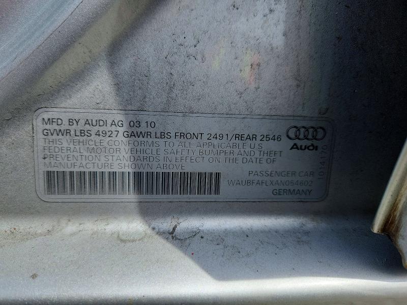 Продаж на аукціоні авто 2010 Audi A4, vin: WAUBFAFLXAN054602, номер лоту: 48008466