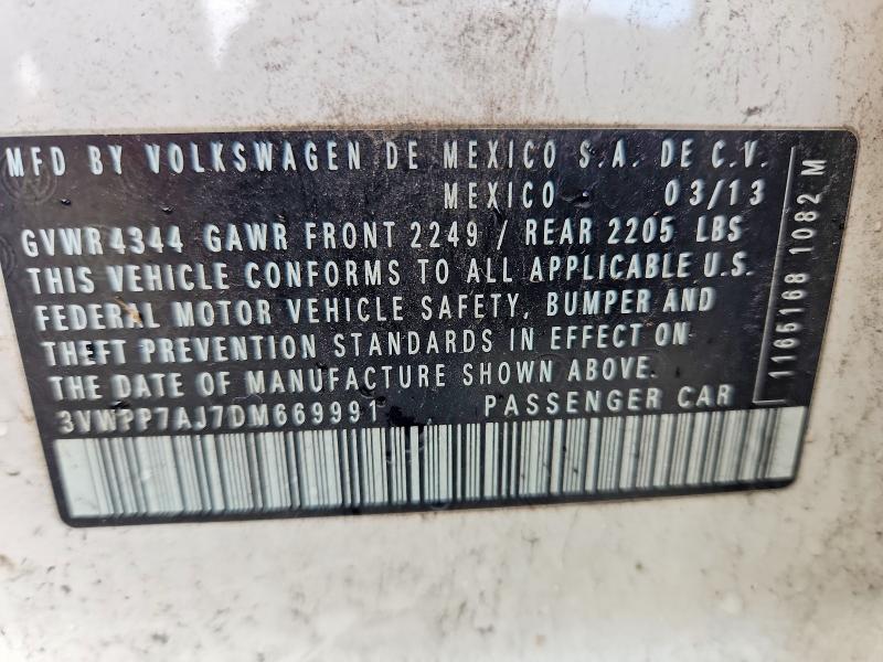 Продажа на аукционе авто 2013 Volkswagen Jetta, vin: 3VWPP7AJ7DM669991, номер лота: 45606856
