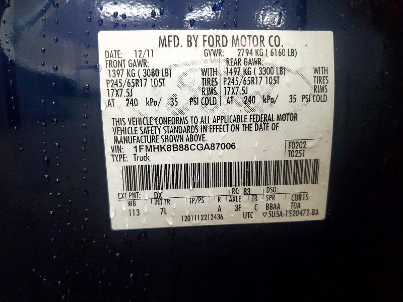 Aukcja sprzedaży 2012 Ford Explorer, vin: 1FMHK8B88CGA87006, numer aukcji: 47088596