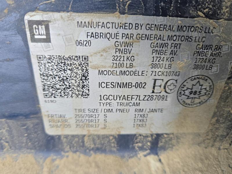 77878235 :رقم المزاد ، 1GCUYAEF7LZ287091 vin ، 2020 Chevrolet Silverado مزاد بيع