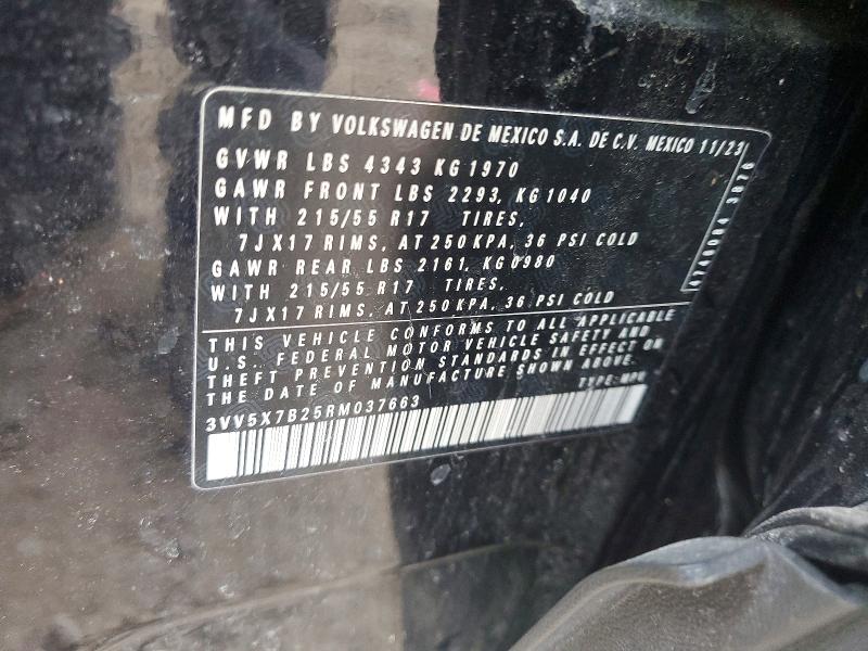 46445126 :رقم المزاد ، 3VV5X7B25RM037663 vin ، 2024 Volkswagen Taos مزاد بيع
