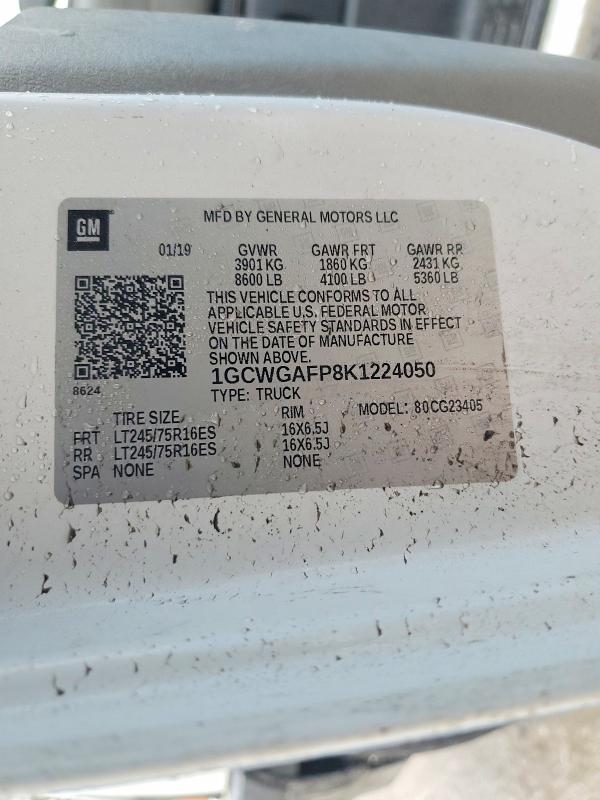 Aukcja sprzedaży 2019 Chevrolet Express 25, vin: 1GCWGAFP8K1224050, numer aukcji: 78464845