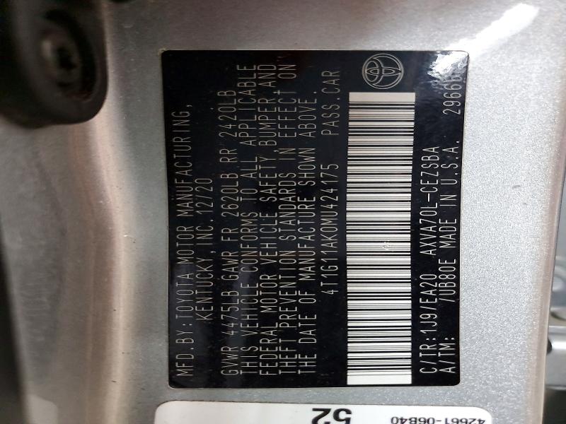 79290825 :رقم المزاد ، 4T1G11AK0MU424175 vin ، 2021 Toyota Camry مزاد بيع