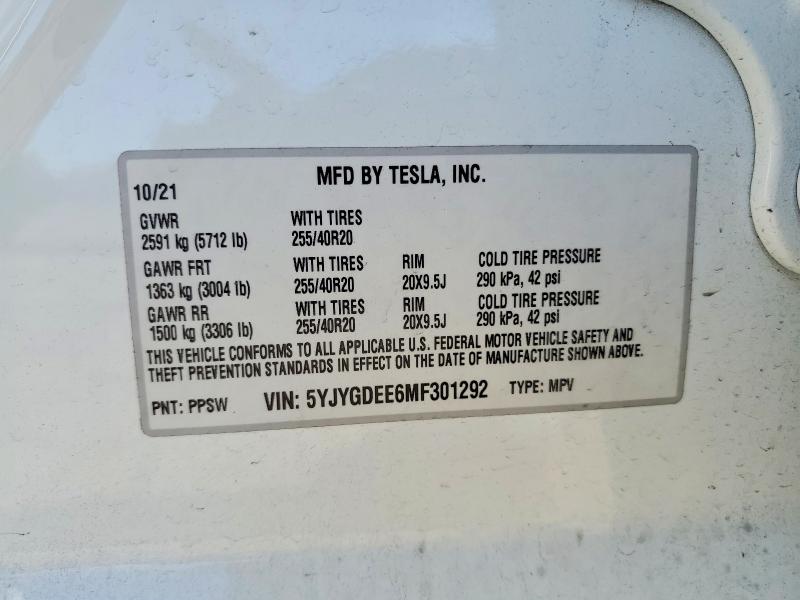 Aukcja sprzedaży 2021 Tesla Model Y, vin: 5YJYGDEE6MF301292, numer aukcji: 41742096