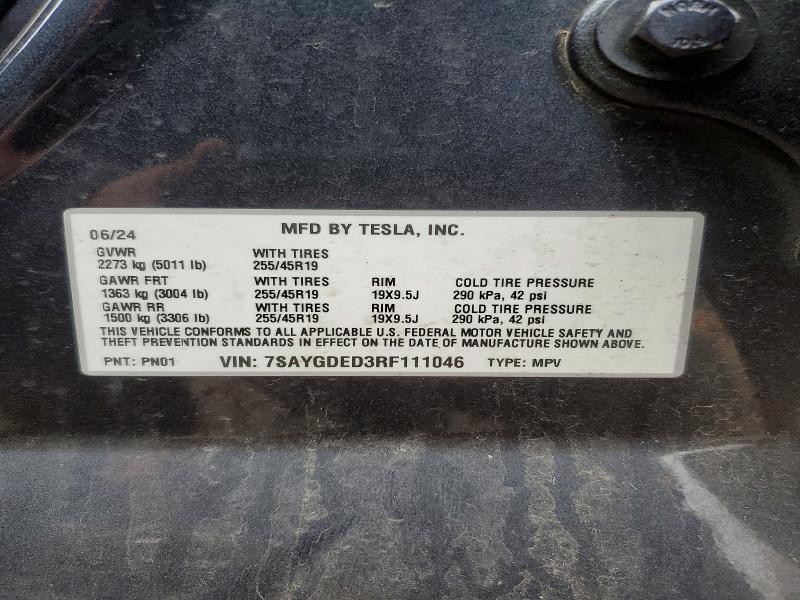 41822306 :رقم المزاد ، 7SAYGDED3RF111046 vin ، 2024 Tesla Model Y مزاد بيع