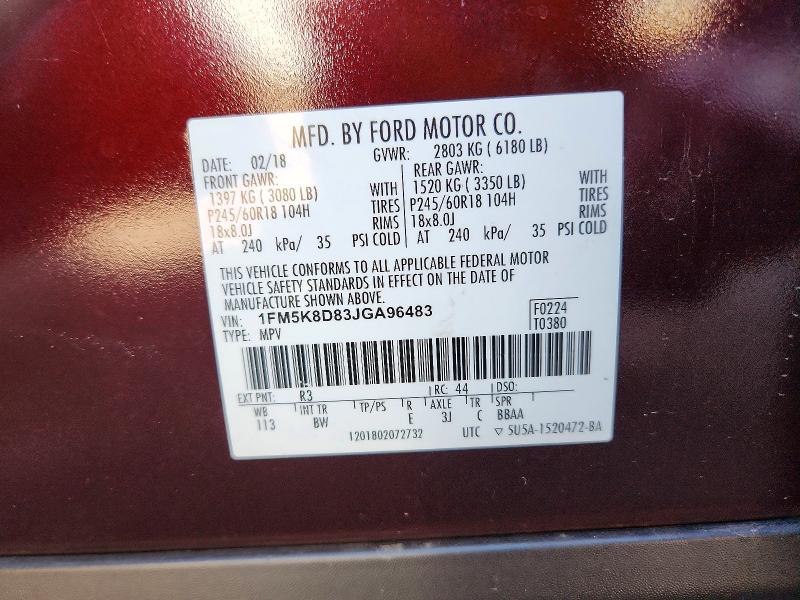 Продажа на аукционе авто 2018 Ford Explorer, vin: 1FM5K8D83JGA96483, номер лота: 79584165