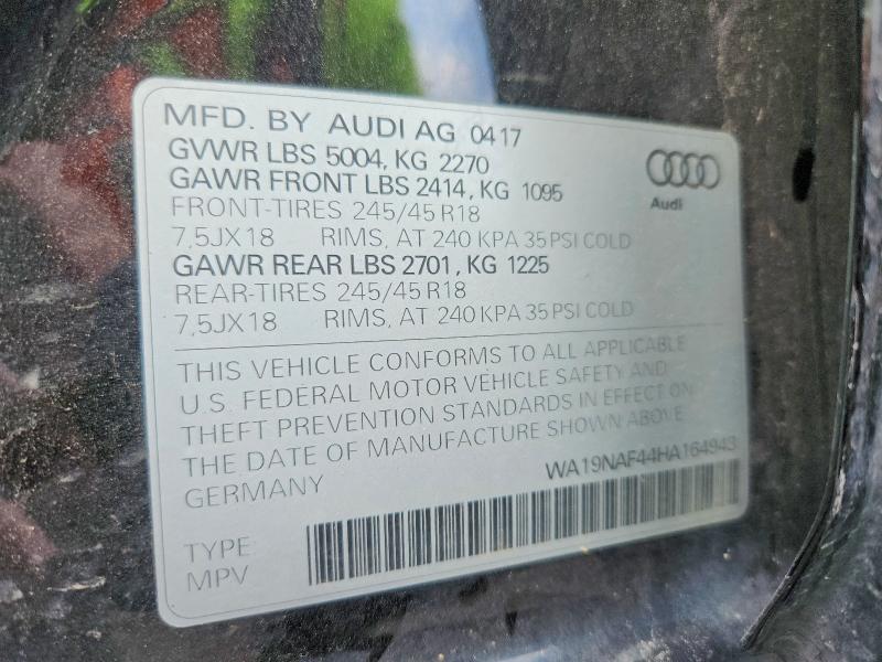 Продажа на аукционе авто 2017 Audi A4, vin: WA19NAF44HA164943, номер лота: 47405936