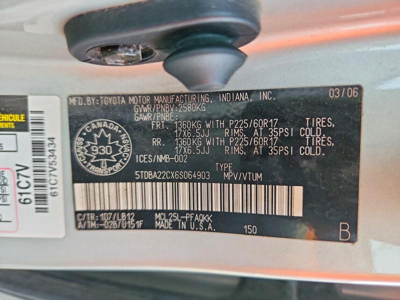 Продажа на аукционе авто 2006 Toyota Sienna, vin: 5TDBA22CX6S064903, номер лота: 79224325