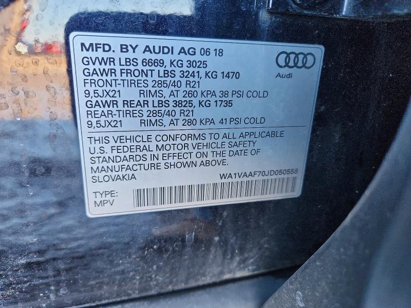 Aukcja sprzedaży 2018 Audi Q7, vin: WA1VAAF70JD050558, numer aukcji: 78559165