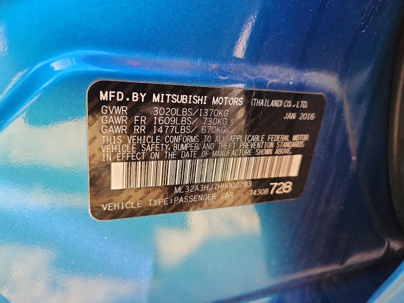 Aukcja sprzedaży 2017 Mitsubishi Mirage, vin: ML32A3HJ7HH002283, numer aukcji: 79758945