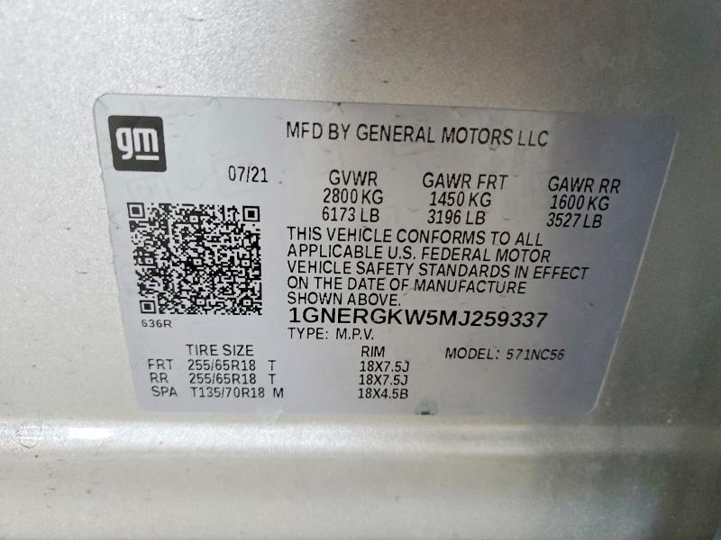 Aukcja sprzedaży 2021 Chevrolet Traverse, vin: 1GNERGKW5MJ259337, numer aukcji: 79404895