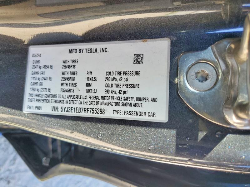 Aukcja sprzedaży 2024 Tesla Model 3, vin: 5YJ3E1EB7RF755398, numer aukcji: 41778286