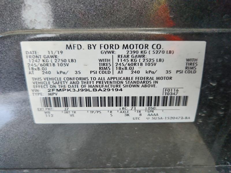 79234695 :رقم المزاد ، 2FMPK3J99LBA29194 vin ، 2020 Ford Edge مزاد بيع