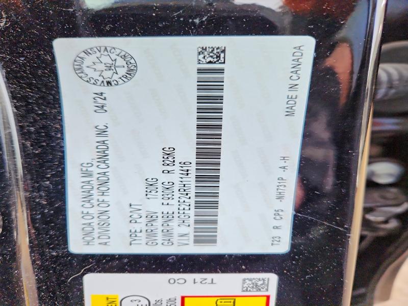 46691816 :رقم المزاد ، 2HGFE2F24RH114416 vin ، 2024 Honda Civic مزاد بيع