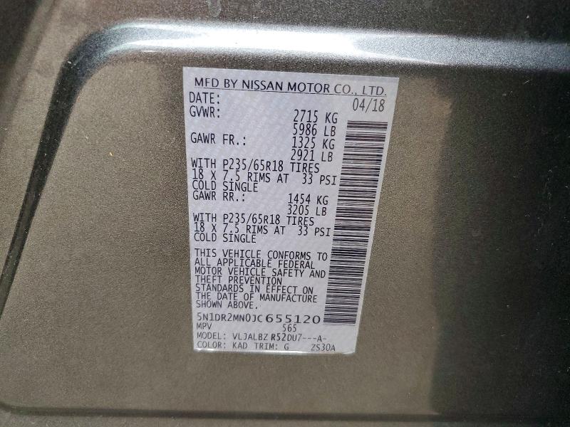 Продажа на аукционе авто 2018 Nissan Pathfinder, vin: 5N1DR2MN0JC655120, номер лота: 46008666